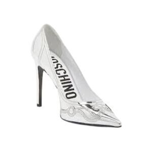Moschino NIB Question Stitching 100mm Pumps in Silver Size 38.5